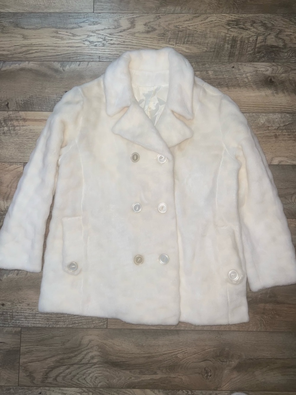 Vintage Glenbrooke 1960s White Faux Fur Coat Jacket Pockets Medium Large